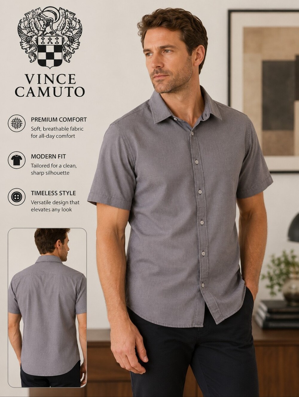 Vince Camuto Mens Shirt Button Up Short Sleeve Size Large